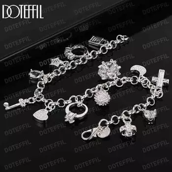 Браслеты из стерлингового серебра 925 пробы с подвесками в форме луны и сердца и другие модные свадебные украшения 20CM