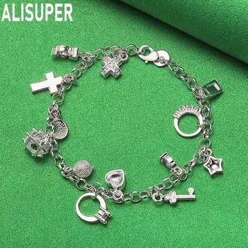 Браслеты из стерлингового серебра 925 пробы с подвесками в форме луны и сердца и другие модные свадебные украшения 20CM