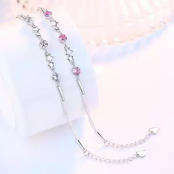 Браслеты из стерлингового серебра 925 пробы со звездами и кристаллами для женщин, модные роскошные ювелирные изделия, аксессуары оптом, ювелирные изделия GaaBou белый