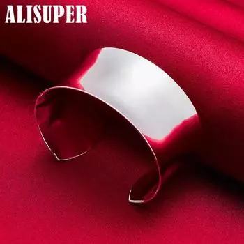 Браслеты из стерлингового серебра 925 пробы, женские гладкие открытые браслеты, ювелирные изделия