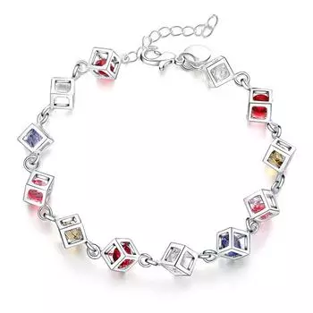 Браслеты из стерлингового серебра 925 пробы, женский свадебный подарок, ювелирные изделия, модный очаровательный браслет с цветным кристаллом циркона