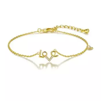 Браслеты Love из хрома с покрытием из 14-каратного золота, 20 см, браслет Love из меди и белого циркония для пары золотой