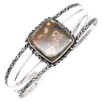 Браслеты-манжеты из антикварного серебра с драгоценными камнями Ocean Jasper, 7 дюймов, регулируемые