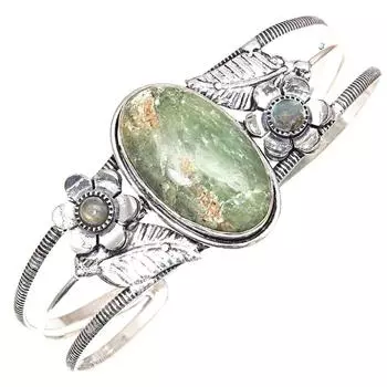 Браслеты-манжеты из антикварного серебра с драгоценными камнями Fuchsite, 7 дюймов, регулируемые