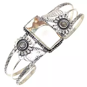 Браслеты-манжеты из антикварного серебра с драгоценными камнями из рок-кальция, 7 дюймов, регулируемые