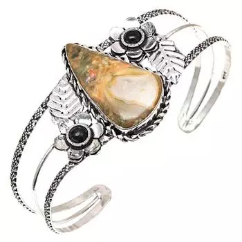 Браслеты-манжеты из этнических драгоценных камней Rainforest Jasper, регулируемые, 7 дюймов