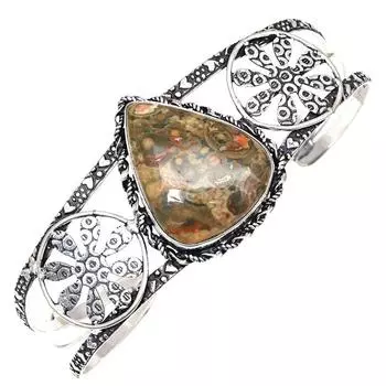 Браслеты-манжеты из этнического серебра с драгоценными камнями из яшмы тропического леса, регулируемые, 7 дюймов