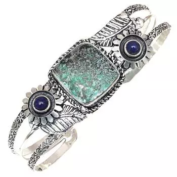 Браслеты-манжеты из драгоценных камней хризоколлы, антикварные, 7 дюймов, регулируемые