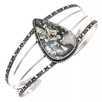 Браслеты-манжеты из драгоценных камней из агата мохового цвета, 7 дюймов, регулируемые