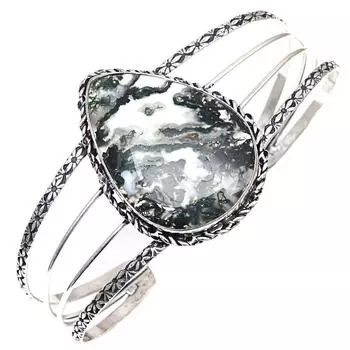 Браслеты-манжеты из драгоценных камней из агата мохового цвета, 7 дюймов, регулируемые