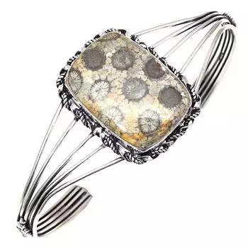 Браслеты-манжеты из драгоценных камней из ископаемого коралла, 7 дюймов, регулируемые