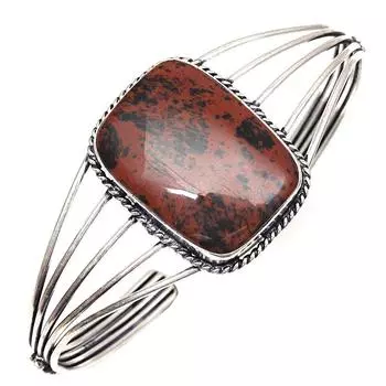 Браслеты-манжеты из красного дерева и обсидиана с этническими драгоценностями, регулируемые, 7 дюймов