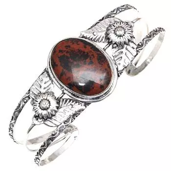 Браслеты-манжеты из красного дерева и обсидиана с этническими драгоценностями, регулируемые, 7 дюймов