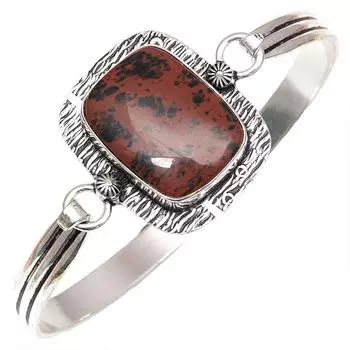 Браслеты-манжеты из красного дерева, обсидиана, этнического серебра, регулируемые, 7 дюймов