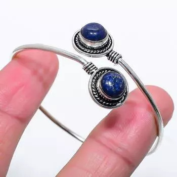 Браслеты-манжеты из натурального лазурита 925 пробы с покрытием из стерлингового серебра оптом 7-8 синий