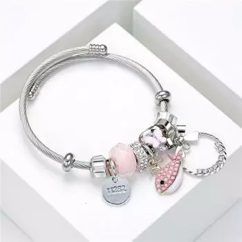 Браслеты-манжеты из нержавеющей стали для женщин с большим бантом Дельфин Любовь Браслеты-шармы Ювелирные изделия розовый