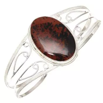 Браслеты-манжеты из серебра ручной работы из красного дерева и обсидиана, регулируемые, 7 дюймов