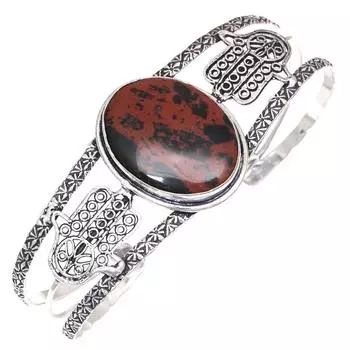 Браслеты-манжеты из серебра ручной работы из красного дерева и обсидиана, регулируемые, 7 дюймов