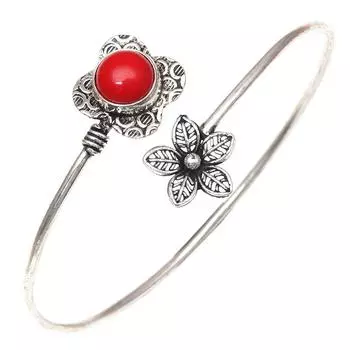 Браслеты-манжеты из серебра ручной работы с красным коралловым драгоценным камнем, 7 дюймов, регулируемые