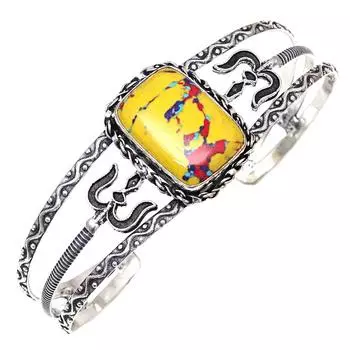 Браслеты-манжеты из серебра ручной работы с мозаичным яшмовым драгоценным камнем 7 дюймов, регулируемые