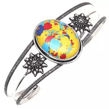 Браслеты-манжеты из серебра ручной работы с мозаичным яшмовым драгоценным камнем 7 дюймов, регулируемые