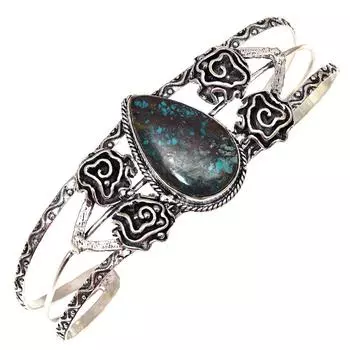 Браслеты-манжеты из серебра ручной работы с драгоценными камнями хризоколла, 7 дюймов, регулируемые