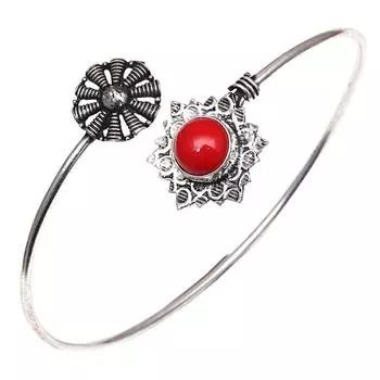 Браслеты-манжеты из серебра ручной работы с красным коралловым драгоценным камнем, 7 дюймов, регулируемые