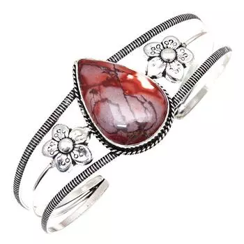 Браслеты-манжеты из серебра ручной работы с яшмой дикой лошади, регулируемые, 7 дюймов