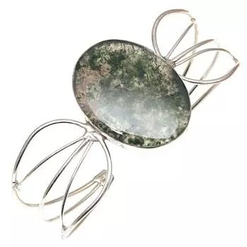 Браслеты-манжеты из серебра ручной работы с моховым агатом, регулируемые, 7 дюймов