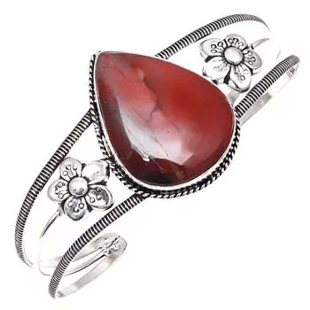 Браслеты-манжеты из серебра ручной работы с яшмой дикой лошади, регулируемые, 7 дюймов