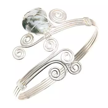 Браслеты-манжеты из серебра ручной работы с моховым агатом, регулируемые, 7 дюймов