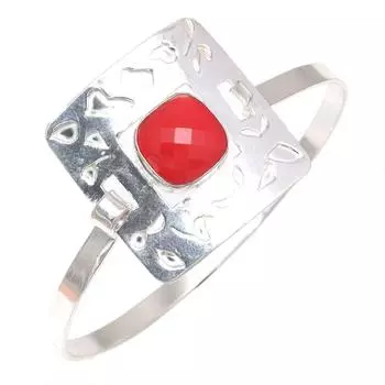 Браслеты-манжеты из серебра ручной работы с красным коралловым драгоценным камнем, 7 дюймов, регулируемые