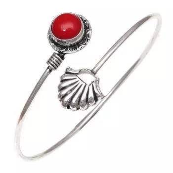 Браслеты-манжеты из серебра ручной работы с красным коралловым драгоценным камнем, 7 дюймов, регулируемые