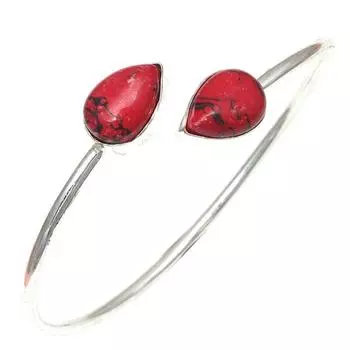 Браслеты-манжеты из серебра ручной работы с драгоценными камнями из красной бирюзы, 7 дюймов, регулируемые