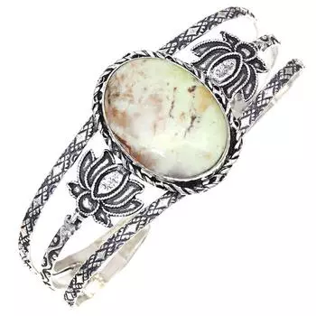 Браслеты-манжеты из серебра с драгоценными камнями из лимонного хризопраза, этнические, 7 дюймов, регулируемые