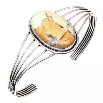 Браслеты-манжеты из серебра с драгоценными камнями из лимонного хризопраза, этнические, 7 дюймов, регулируемые