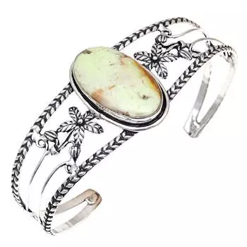 Браслеты-манжеты из серебра с драгоценными камнями из лимонного хризопраза, этнические, 7 дюймов, регулируемые