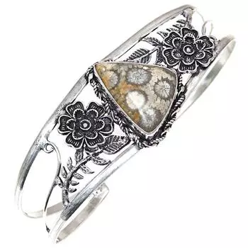 Браслеты-манжеты из серебра с драгоценными камнями из ископаемого коралла, 7 дюймов, регулируемые