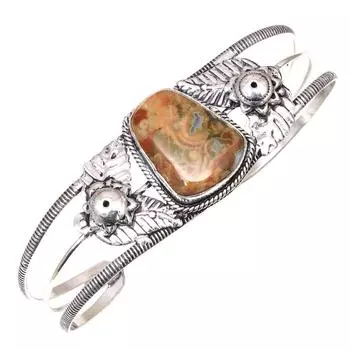 Браслеты-манжеты из серебра с сумасшедшим кружевом и агатовым камнем ручной работы, регулируемые, 7 дюймов