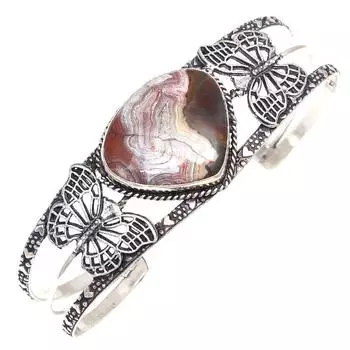 Браслеты-манжеты из серебра с сумасшедшим кружевом и агатовым камнем ручной работы, регулируемые, 7 дюймов