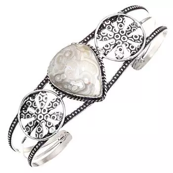 Браслеты-манжеты из серебра с сумасшедшим кружевом и агатовым камнем ручной работы, регулируемые, 7 дюймов