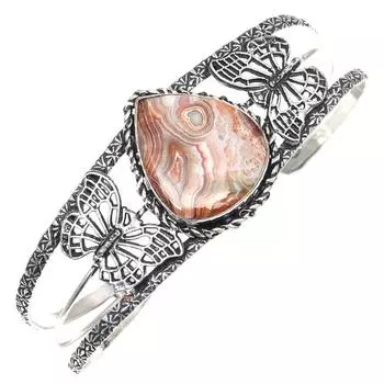 Браслеты-манжеты из серебра с сумасшедшим кружевом и агатовым камнем ручной работы, регулируемые, 7 дюймов