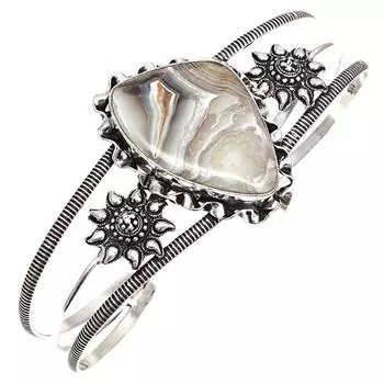 Браслеты-манжеты из серебра с сумасшедшим кружевом и агатовым камнем ручной работы, регулируемые, 7 дюймов