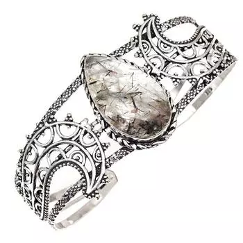 Браслеты-манжеты ручной работы из черного рутилового драгоценного камня 7 дюймов, регулируемые