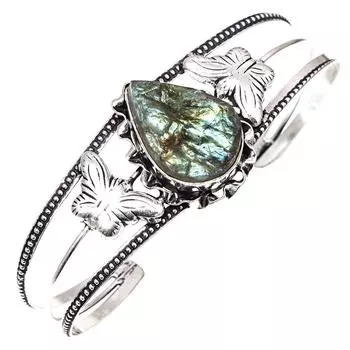 Браслеты-манжеты ручной работы из драгоценных камней лабрадорита друзы 7 дюймов, регулируемые