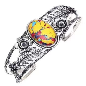 Браслеты-манжеты ручной работы из драгоценных камней из мозаики из яшмы 7 дюймов, регулируемые