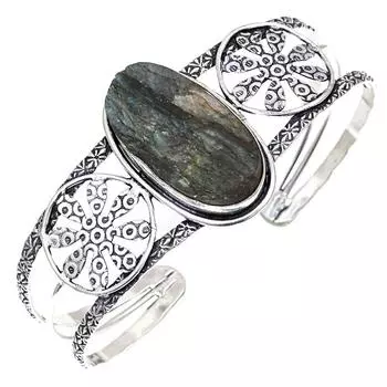 Браслеты-манжеты ручной работы из драгоценных камней лабрадорита друзы 7 дюймов, регулируемые