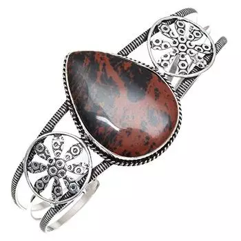 Браслеты-манжеты ручной работы из красного дерева и обсидиана, регулируемые, 7 дюймов