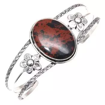 Браслеты-манжеты ручной работы из красного дерева и обсидиана, регулируемые, 7 дюймов