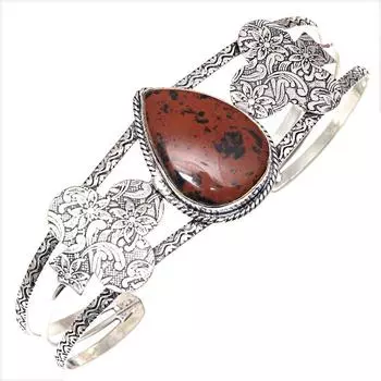 Браслеты-манжеты ручной работы из красного дерева и обсидиана, регулируемые, 7 дюймов